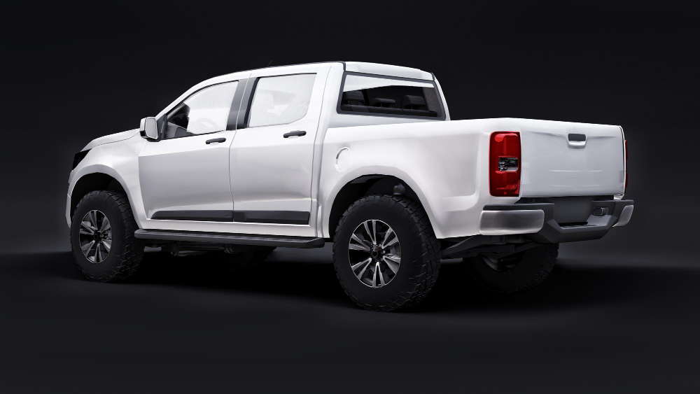 white-pickup-car-black-background-3d-rendering
